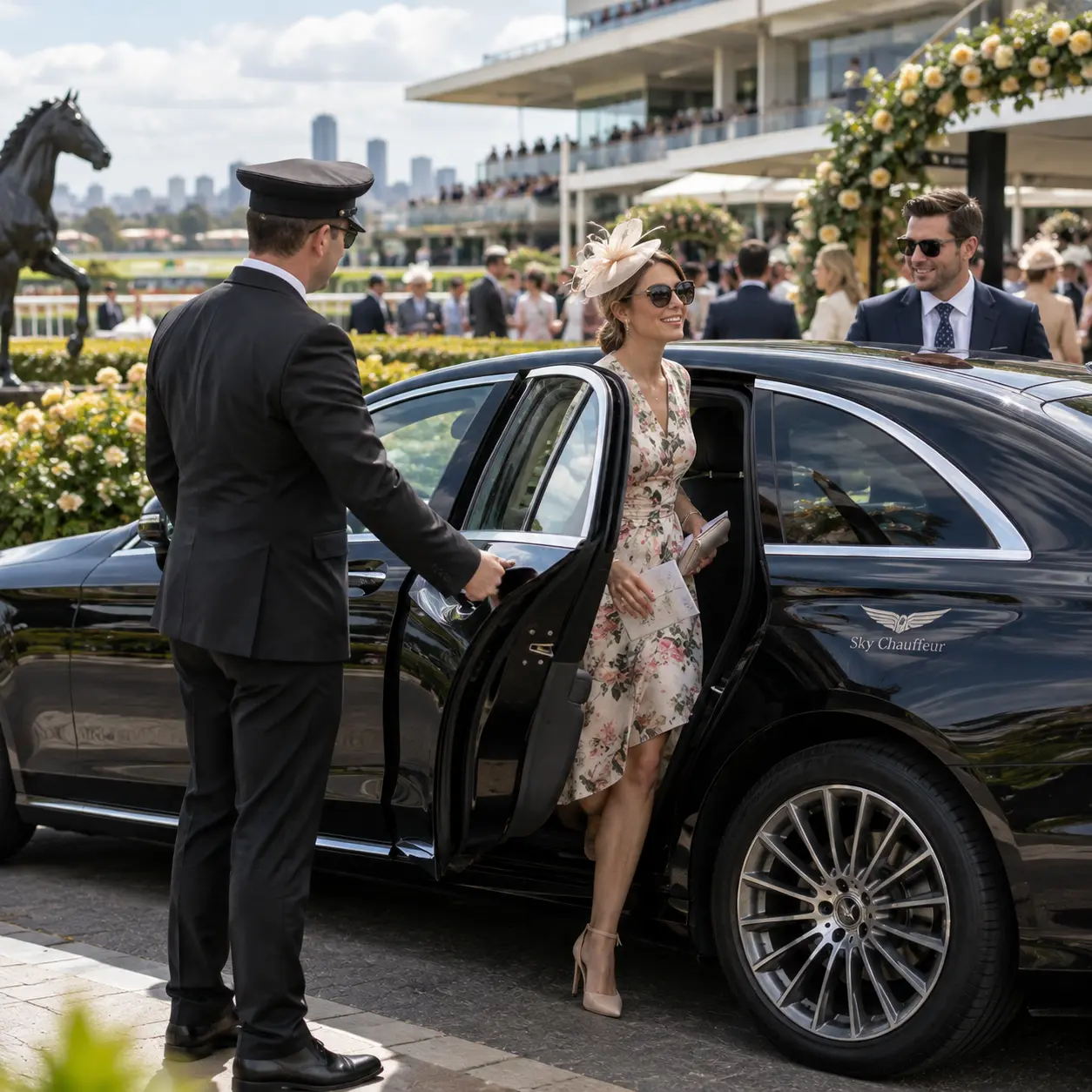 Event Transportation Melbourne with luxury chauffeur vehicles arriving at Caulfield Cup 2026